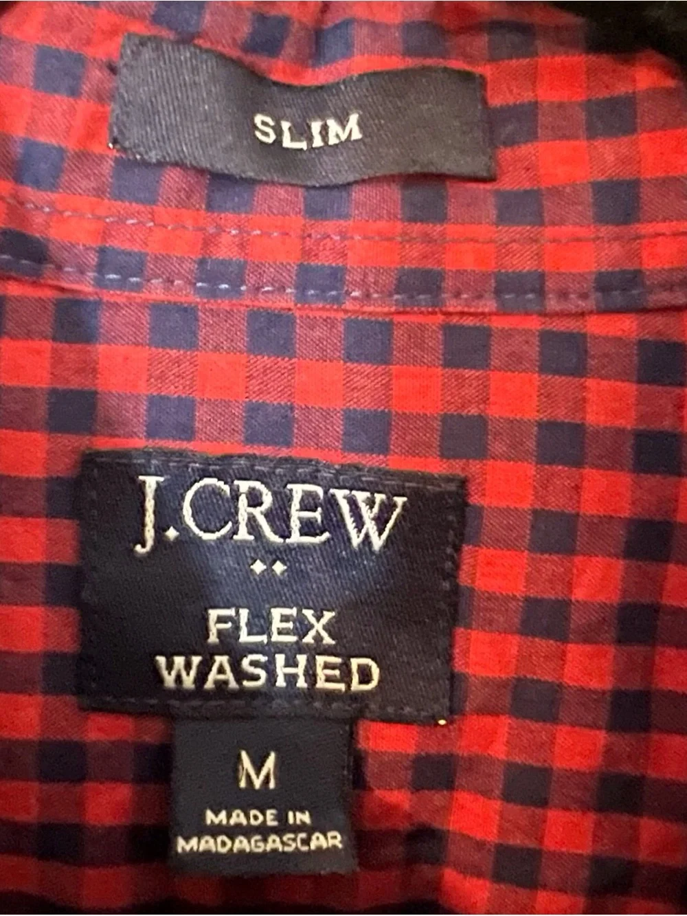 J. Crew Mens Medium Red Flex Washed Shirt Check Gingham Button Up Slim Fit
